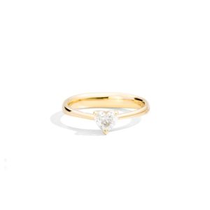 Anillo Solitario Oro Amarillo 1 Diamante Natural Corazón