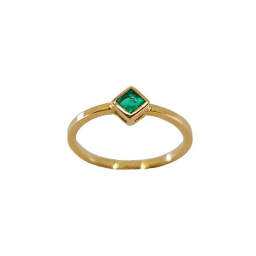 Anillo Oro Amarillo 18 kt Esmeralda Talla Princesa - Imagen 2