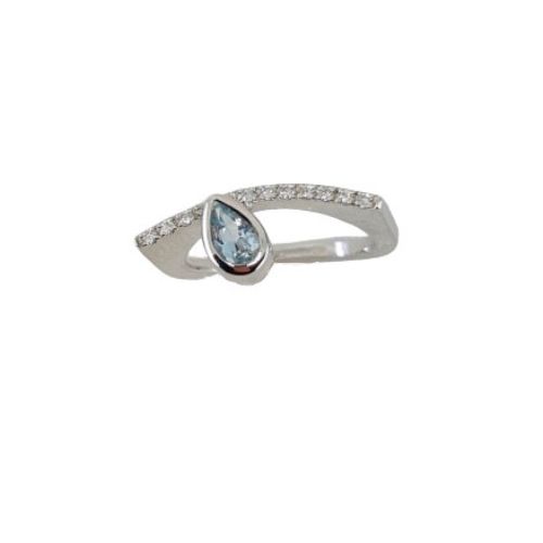 Anillo Oro Blanco 18 Kt Aguamarina y Diamantes Naturales 1